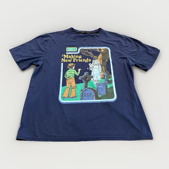 ROMWE Other - ROMWE Mens Navy Social Skills Making New Friends Graphic T-Shirt Size M MEDIUM